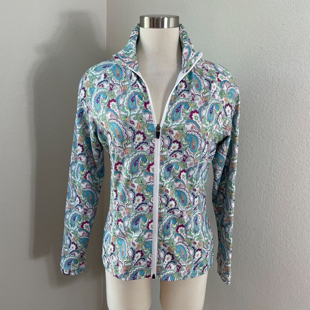 Peter Millar Womens Medium E4 Paisley Full Zip Jacket Wicking 50+ UPF Activewear